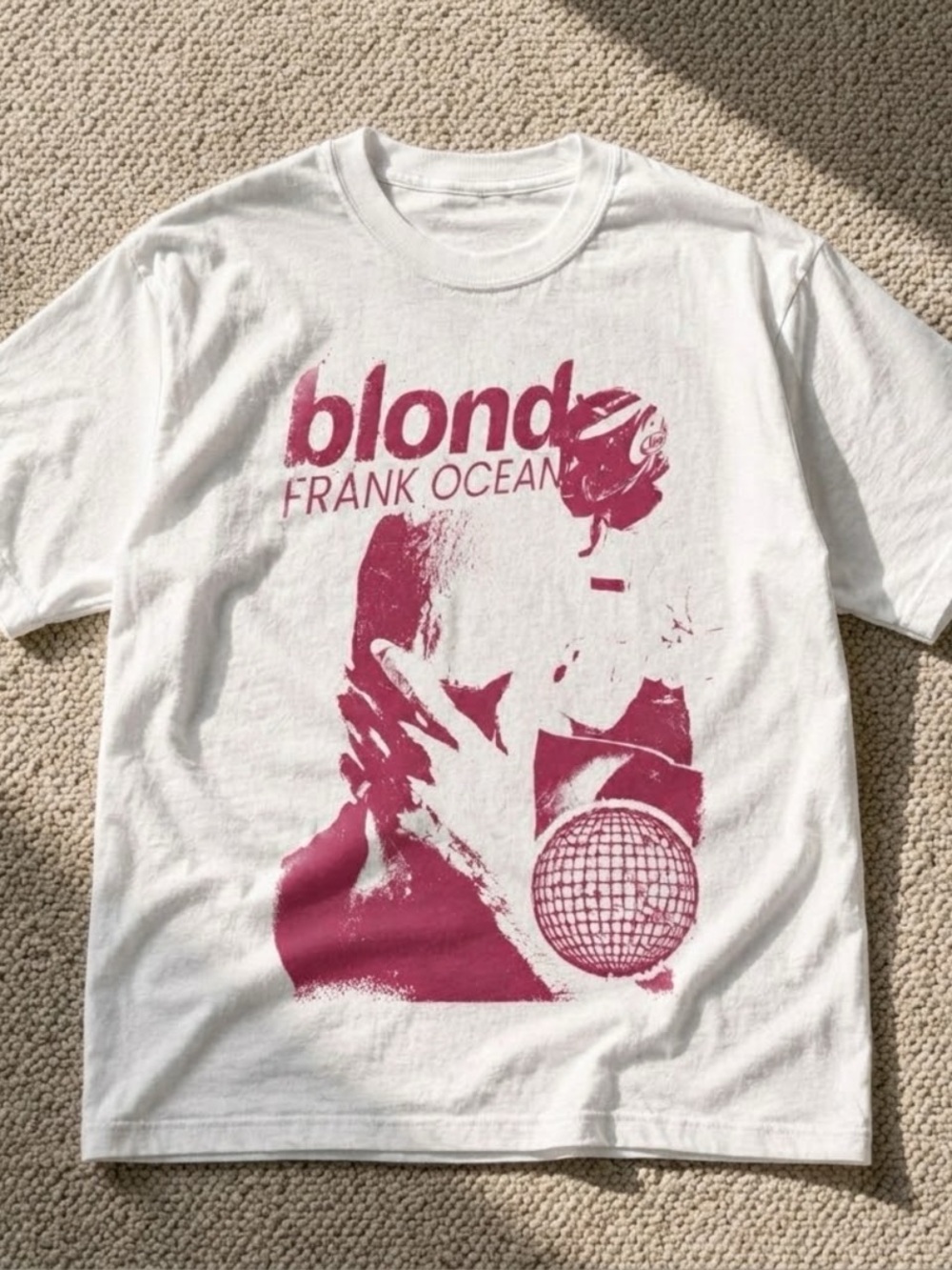 Gildan White T‑Shirt with Pink 'blond' Frank Ocean Graphic